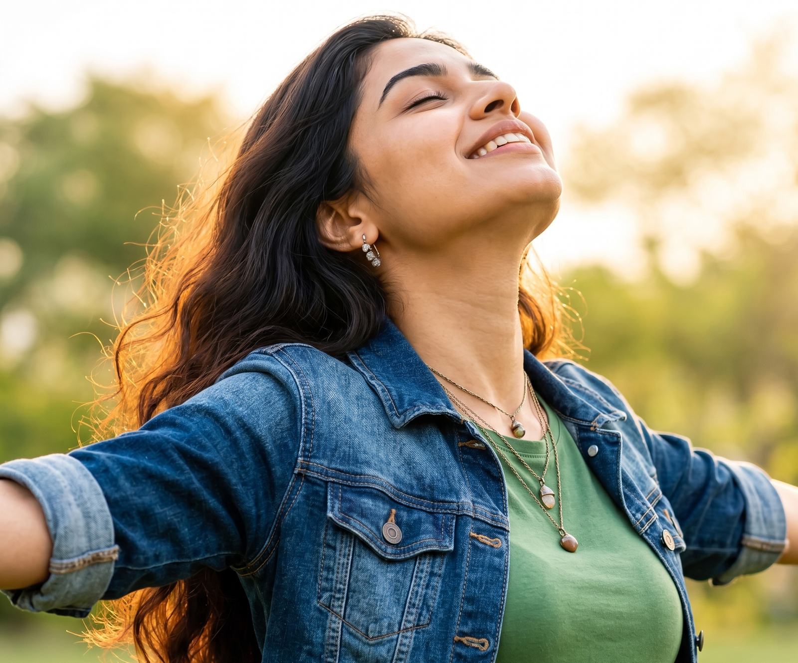 Joyful Woman Outdoors Breathing Fresh Air
