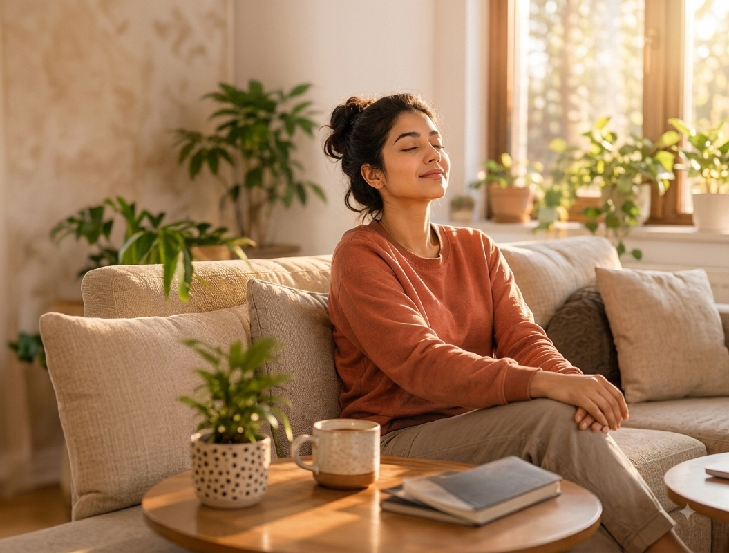 Naturicare Stress Recovery System - Serene Woman Resting at Home