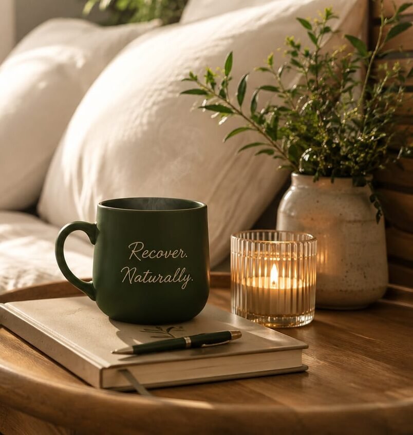 Recover Naturally Bedside Tray with Candle and Mug